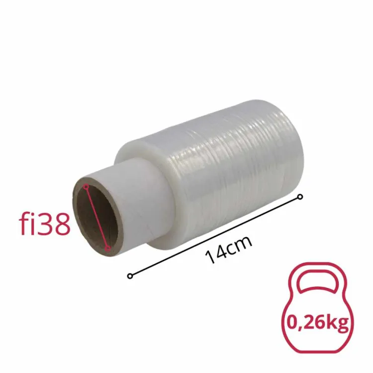 Folia stretch Mini Rap fi38 10cm 100m 23µm transparentna z rączką Mascort
