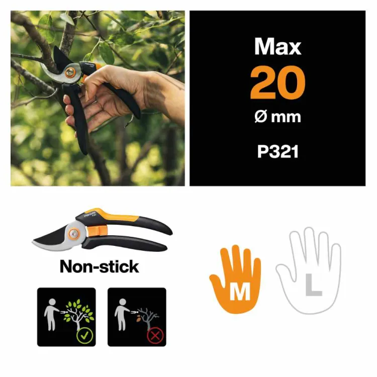 Sekator nożycowy Fiskars Solid P321 do świeżych gałęzi 20mm stalowe ostrze SoftGrip