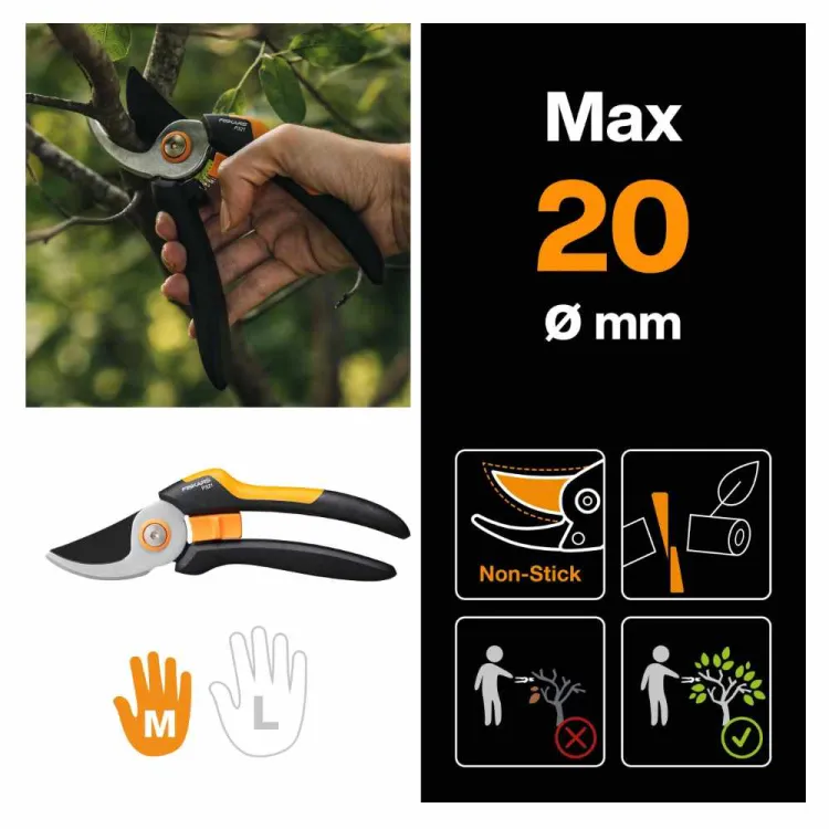 Sekator nożycowy Fiskars Solid P321 do świeżych gałęzi 20mm stalowe ostrze SoftGrip