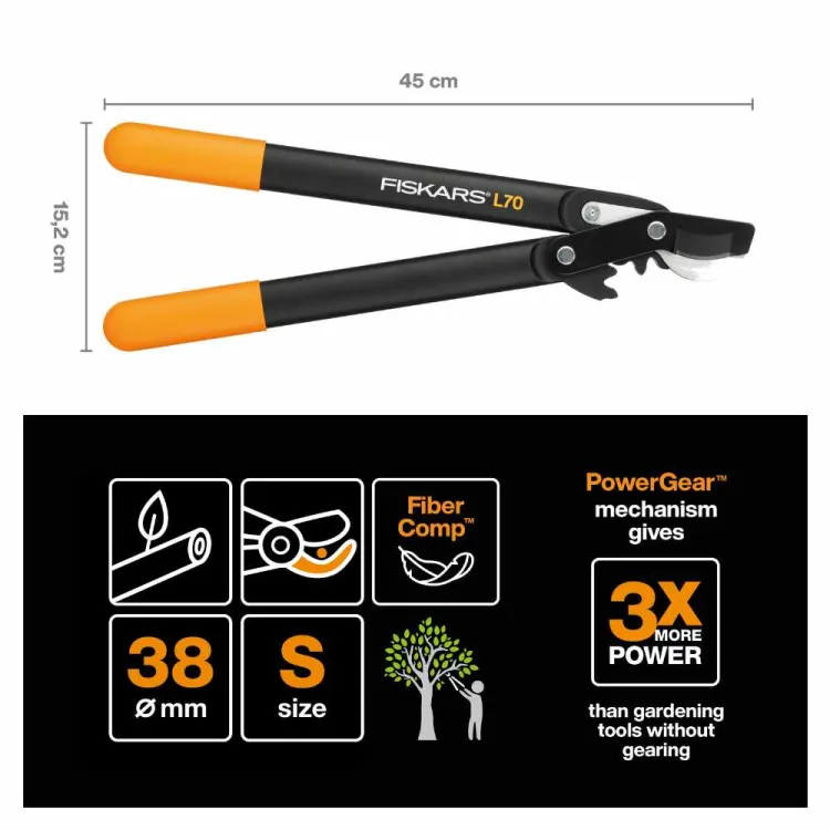 Sekator nożycowy do gałęzi Fiskars L70 PowerGear S 38mm dwuręczny FiberComp