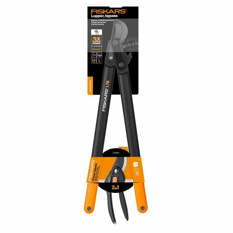 Zestaw sekatorów nożycowych Fiskars L78 + P26 do gałęzi 50mm stalowe ostrza