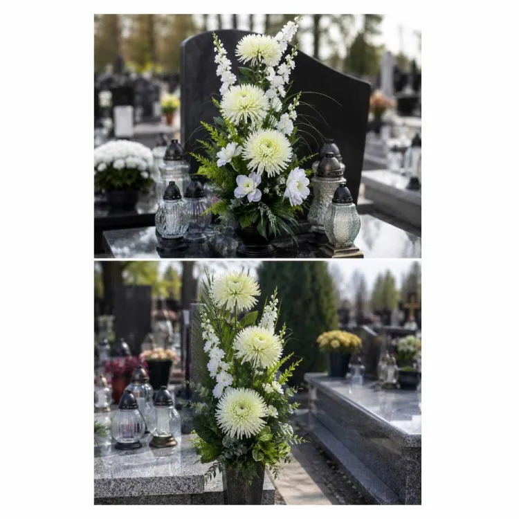 Chryzantema sztuczna biało-jasnozielona 74cm kwiat 16cm na łodydze
