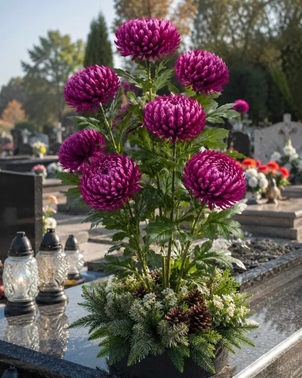 Sztuczna chryzantema dekoracyjna 75cm fioletowa pojedynczy kwiat