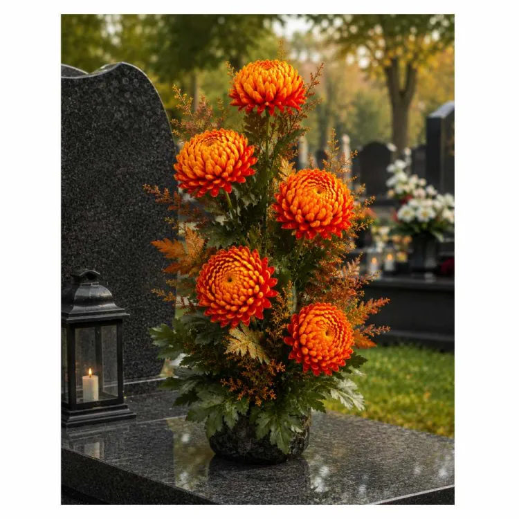 Chryzantema sztuczna pojedyncza na łodydze 75cm pomarańczowo-czerwona