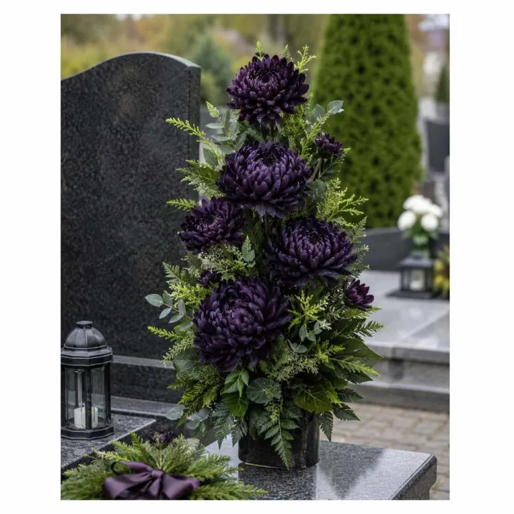 Chryzantema sztuczna 75cm ciemnofioletowa duży kwiat na łodydze do stroika
