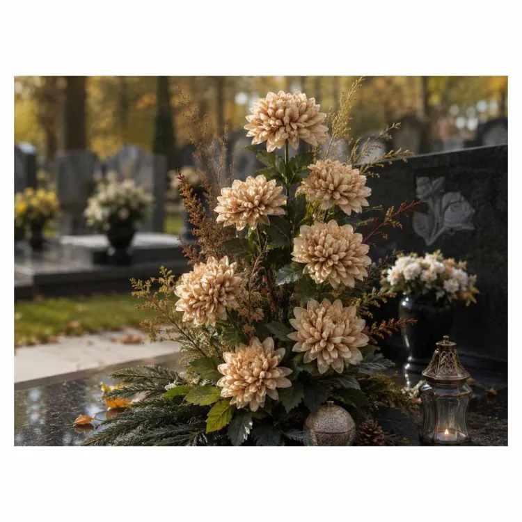 Chryzantema sztuczna pojedyncza 70cm beżowa kwiat dekoracyjny gałązka