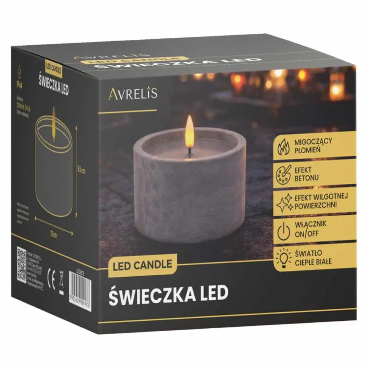 Świeca LED na baterie 12x9,5cm efekt betonu migoczący płomień Avrelis