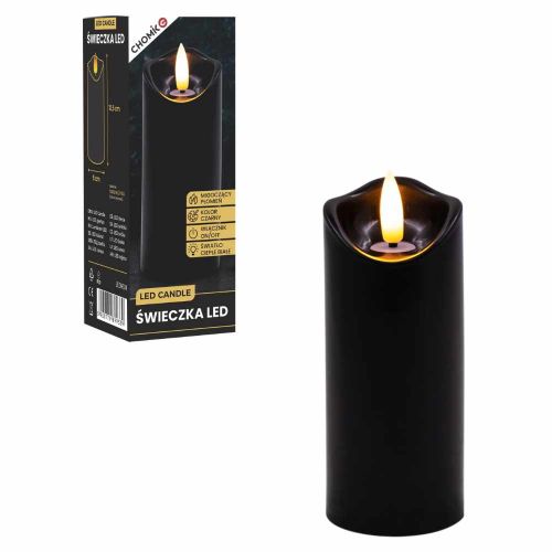 Świeczka LED czarna migoczący płomień ciepła biel 5x12,5cm Chomik