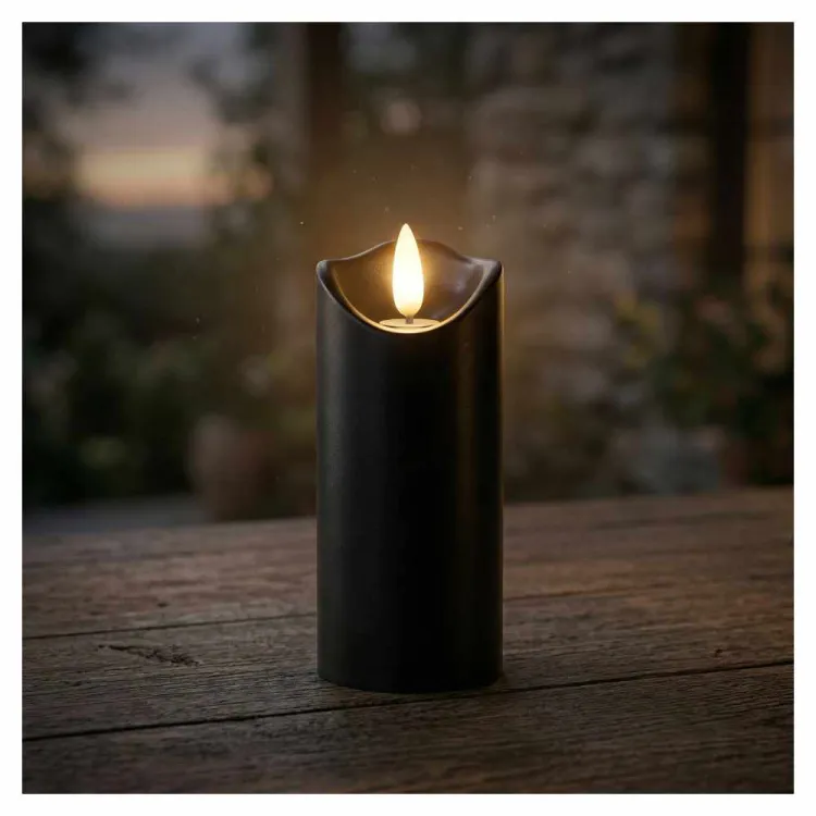 Świeczka LED czarna migoczący płomień ciepła biel 5x12,5cm Chomik