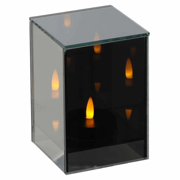 Lampion LED szklany 10x10x15cm płomień 3D ciepłe światło Chomik