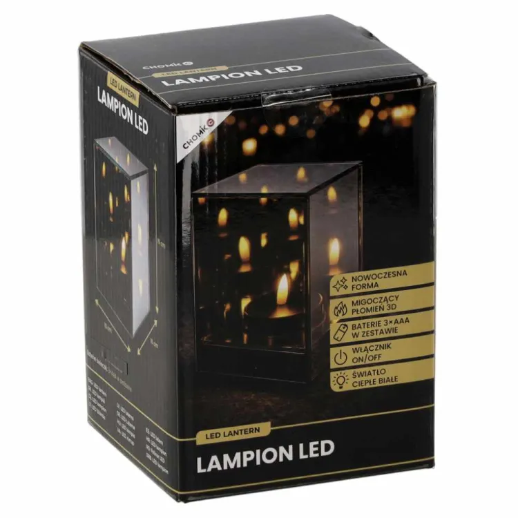 Lampion LED szklany 10x10x15cm płomień 3D ciepłe światło Chomik