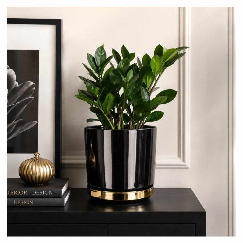 Osłonka na doniczkę plastikowa duo czarno-złota połysk 18x18x18cm Direct Home and Garden