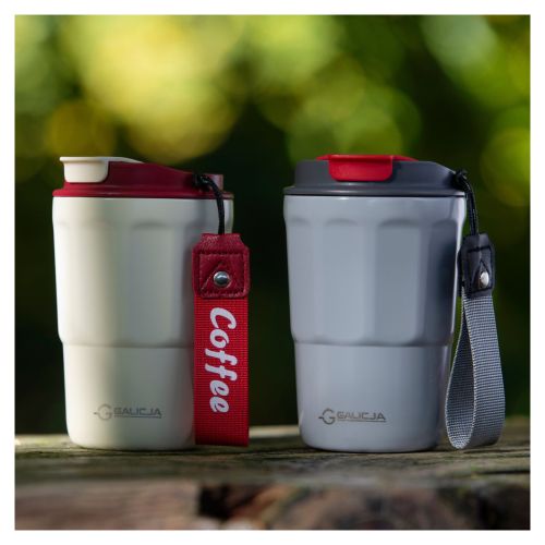 Kubek termiczny 350ml stal nierdzewna szary z uchwytem Coffee Galicja