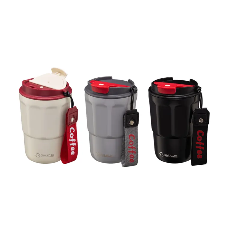 Kubek termiczny 350ml stal nierdzewna szary z uchwytem Coffee Galicja