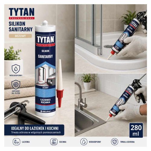 Silikon sanitarny beżowy 280ml do łazienki i kuchni Tytan Professional