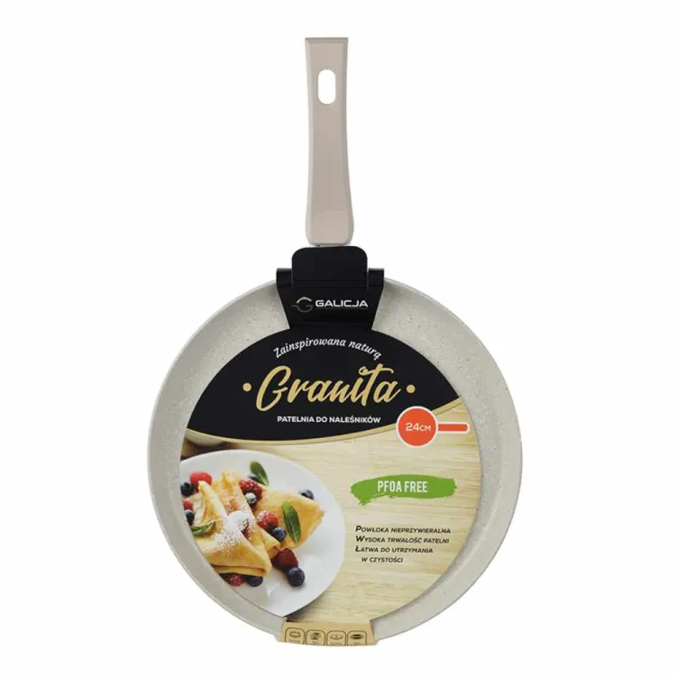 Patelnia do naleśników 24cm aluminiowa z powłoką kamienną Granita beżowa