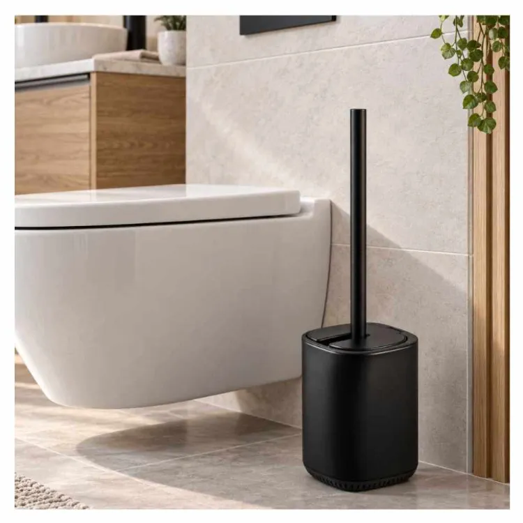 Szczotka do WC wolnostojąca z automatycznym pojemnikiem stal nierdzewna czarna GLOSS