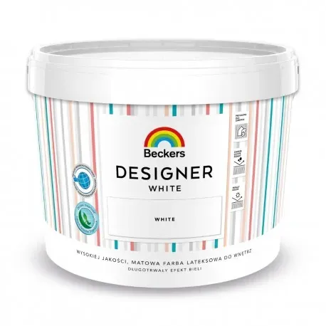 Farba lateksowa Beckers Designer White 10L matowa do ścian i sufitów odporna na mycie do wnętrz