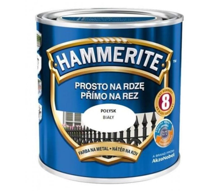 Farba antykorozyjna Hammerite Prosto Na Rdzę połysk Biały 0,7L do metalu stal i żeliwo bez podkładu