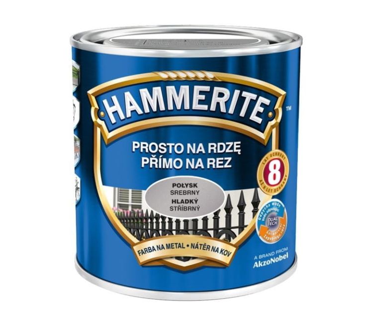 Farba antykorozyjna Hammerite Prosto Na Rdzę połysk Srebrny 0,7L do metalu stal i żeliwo bez podkładu