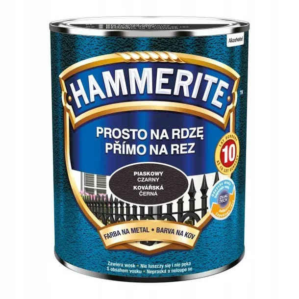 Farba antykorozyjna Hammerite Prosto Na Rdzę piaskowy Czarny 0,7L do metalu stal i żeliwo bez podkładu