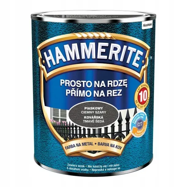 Farba antykorozyjna Hammerite Prosto Na Rdzę piaskowy Ciemnoszary 0,7L do metalu stal i żeliwo bez podkładu
