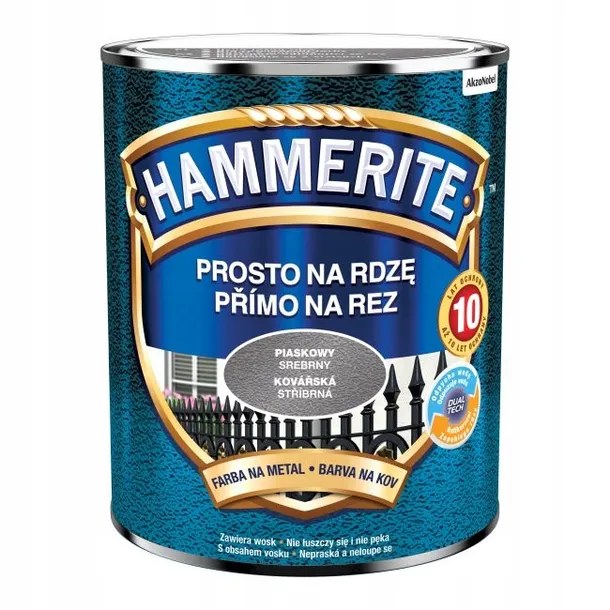 Farba antykorozyjna Hammerite Prosto Na Rdzę piaskowy Srebrny 0,7L do metalu stal i żeliwo bez podkładu