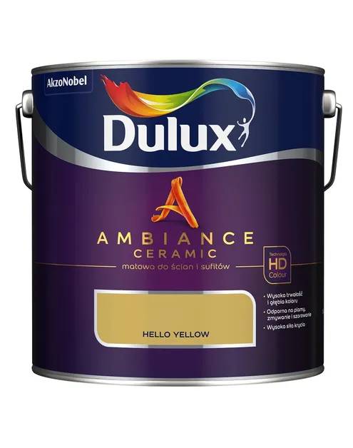 Farba ceramiczna Dulux Ambiance Ceramic Hello Yellow 2,5L odporna na plamy i szorowanie do ścian i sufitów