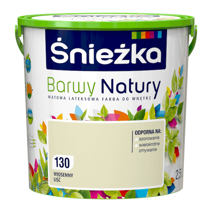 Farba lateksowa Śnieżka Barwy Natury Wiosenny Liść 2,5L matowa do ścian i sufitów wewnętrznych odporna na szorowanie
