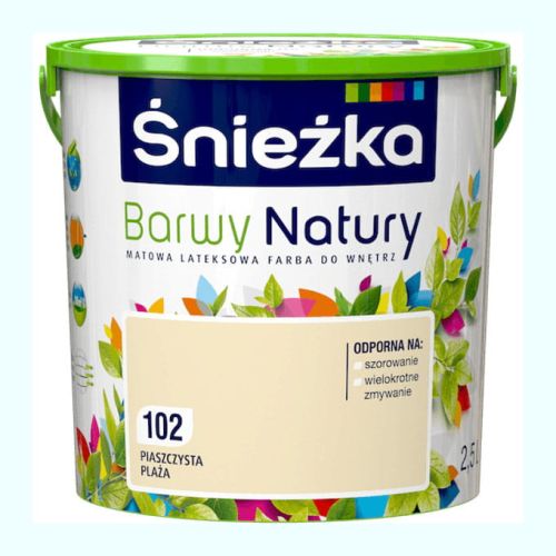 Farba lateksowa Śnieżka Barwy Natury Piaszczysta Plaża 2,5L matowa do ścian i sufitów wewnętrznych odporna na szorowanie
