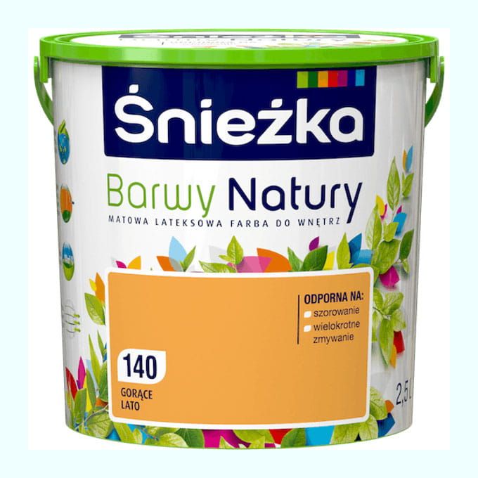 Farba lateksowa Śnieżka Barwy Natury Gorące Lato 2,5L matowa do ścian i sufitów wewnętrznych odporna na szorowanie