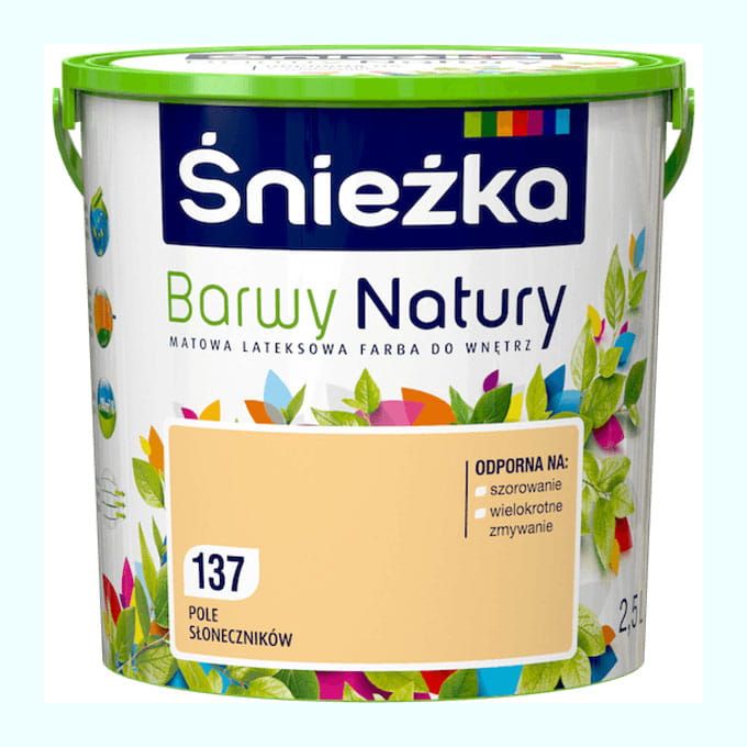 Farba lateksowa Śnieżka Barwy Natury Pole Słoneczników 2,5L matowa do ścian i sufitów wewnętrznych odporna na szorowanie