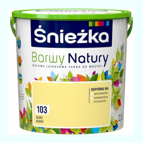 Farba lateksowa Śnieżka Barwy Natury Złote Kłosy 2,5L matowa do ścian i sufitów wewnętrznych odporna na szorowanie