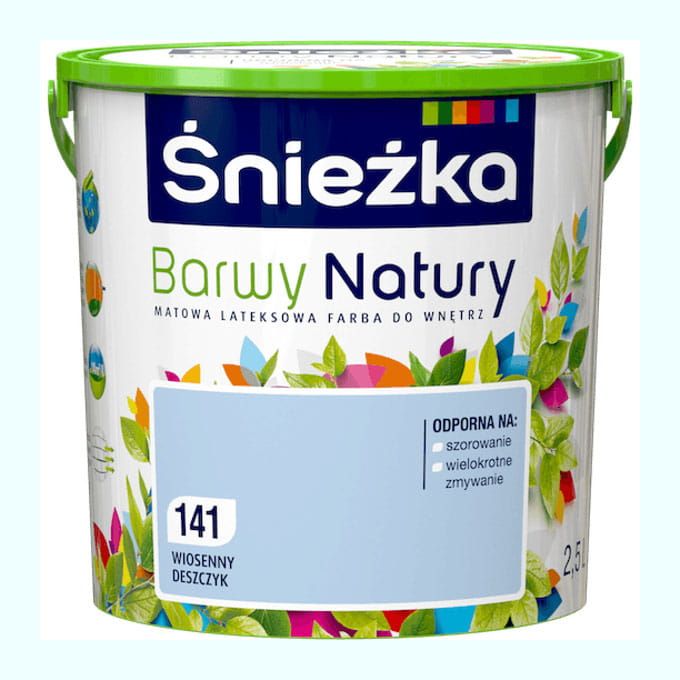 Farba lateksowa Śnieżka Barwy Natury Wiosenny Deszczyk 2,5L matowa do ścian i sufitów wewnętrznych odporna na szorowanie
