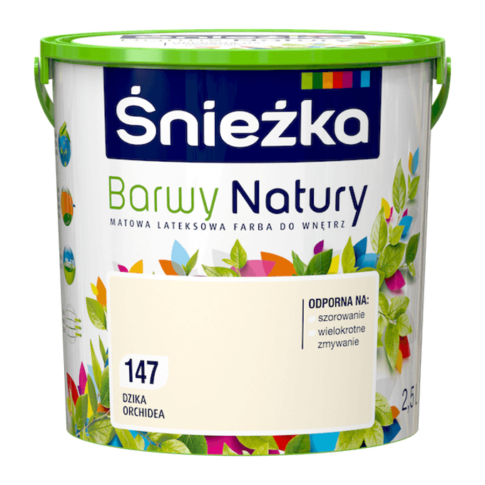 Farba lateksowa Śnieżka Barwy Natury Dzika Orchidea 2,5L matowa do ścian i sufitów wewnętrznych odporna na szorowanie