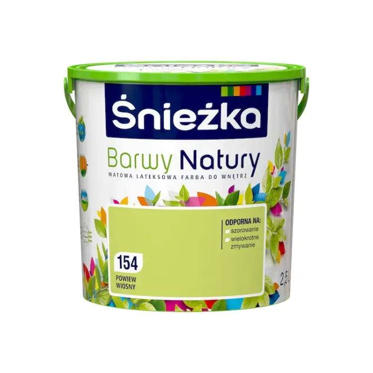 Farba lateksowa Śnieżka Barwy Natury Powiew Wiosny 2,5L matowa do ścian i sufitów wewnętrznych odporna na szorowanie