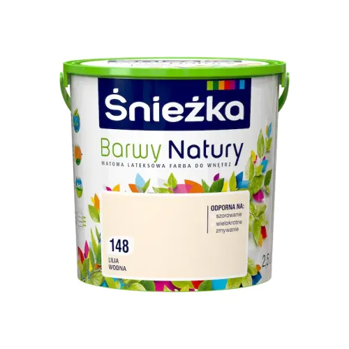 Farba lateksowa Śnieżka Barwy Natury Lilia Wodna 2,5L matowa do ścian i sufitów wewnętrznych odporna na szorowanie
