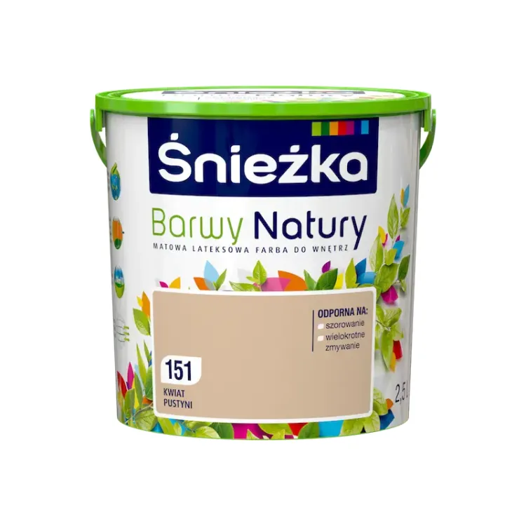 Farba lateksowa Śnieżka Barwy Kwiat Pustyni 2,5L matowa do ścian i sufitów wewnętrznych odporna na szorowanie