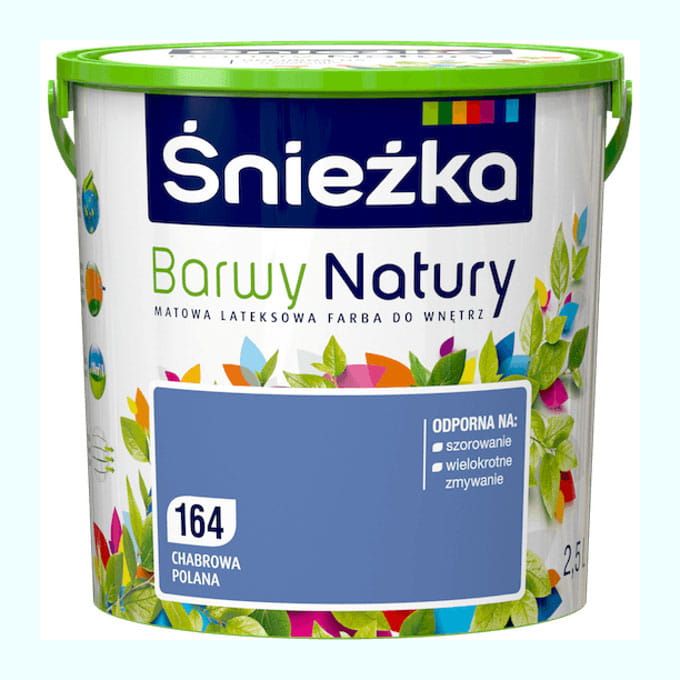Farba lateksowa Śnieżka Barwy Chabrowa Polana 2,5L matowa do ścian i sufitów wewnętrznych odporna na szorowanie
