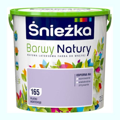 Farba lateksowa Śnieżka Barwy Płatki Hortensji 2,5L matowa do ścian i sufitów wewnętrznych odporna na szorowanie