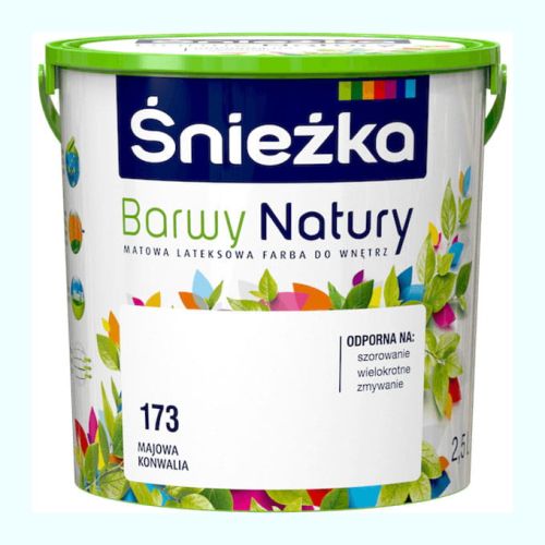 Farba lateksowa Śnieżka Barwy Majowa Konwalia 2,5L matowa do ścian i sufitów wewnętrznych odporna na szorowanie