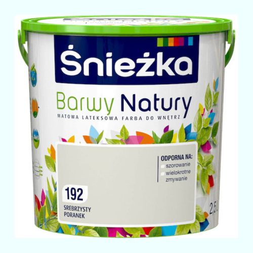 Farba lateksowa Śnieżka Barwy Srebrzysty Poranek 2,5L matowa do ścian i sufitów wewnętrznych odporna na szorowanie