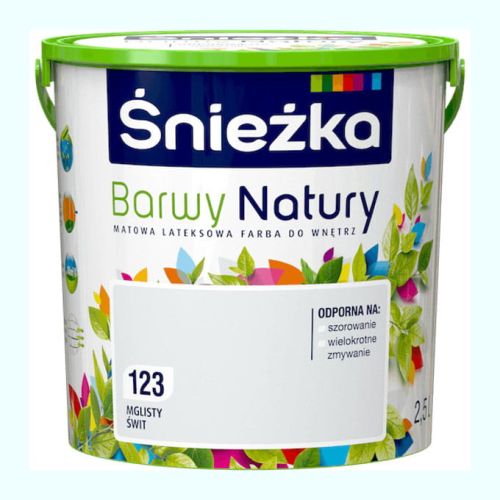 Farba lateksowa Śnieżka Barwy Mglisty Świt 2,5L matowa do ścian i sufitów wewnętrznych odporna na szorowanie