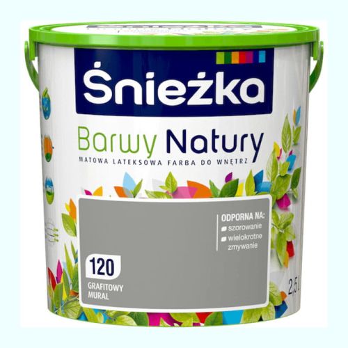 Farba lateksowa Śnieżka Barwy Grafitowy Mural 2,5L matowa do ścian i sufitów wewnętrznych odporna na szorowanie