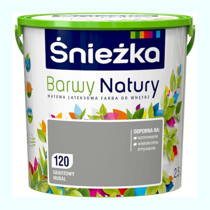 Farba lateksowa Śnieżka Barwy Grafitowy Mural 2,5L matowa do ścian i sufitów wewnętrznych odporna na szorowanie