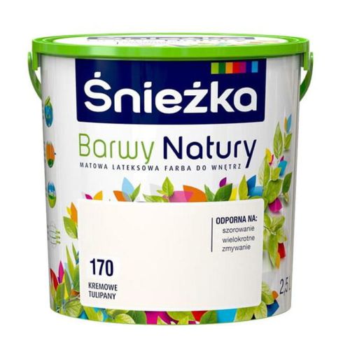 Farba lateksowa Śnieżka Barwy Natury Kremowe Tulipany 2,5L matowa do ścian i sufitów wewnętrznych odporna na szorowanie