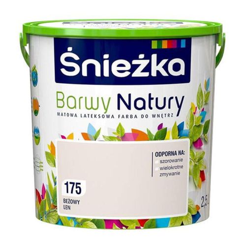 Farba lateksowa Śnieżka Barwy Natury Beżowy Len 2,5L matowa do ścian i sufitów wewnętrznych odporna na szorowanie