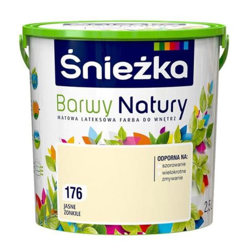 Farba lateksowa Śnieżka Barwy Natury Jasne Żonkile 2,5L matowa do ścian i sufitów wewnętrznych odporna na szorowanie