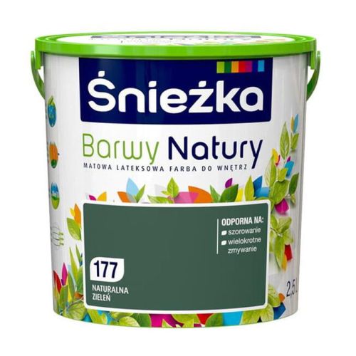 Farba lateksowa Śnieżka Barwy Natury Naturalna Zieleń 2,5L matowa do ścian i sufitów wewnętrznych odporna na szorowanie