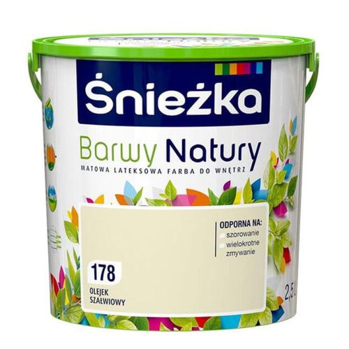 Farba lateksowa Śnieżka Barwy Natury Olejek Szałwiowy 2,5L matowa do ścian i sufitów wewnętrznych odporna na szorowanie